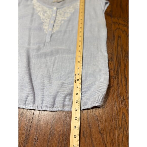 Loft Womens Cap Sleeve Blouse With Embroidered Front Button Placket Blue Size M - Picture 9 of 9